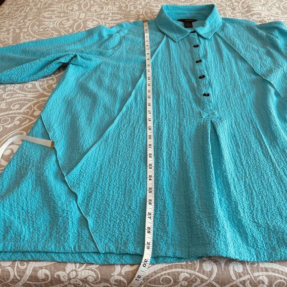 Ali Miles Blouse Women 3X Turquoise Texture Lagenlook Comfy Classic Asymmetrical - Picture 6 of 14